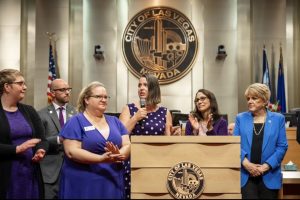 Beth Flory Executive Director of S.A.F.E. House speaks at Las Vegas City Council meeting in October 2023